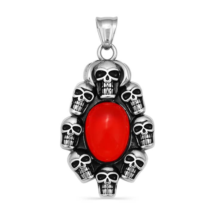 Stainless Steel Skulls With Red Glass Center Pendant for wholesale by WJW