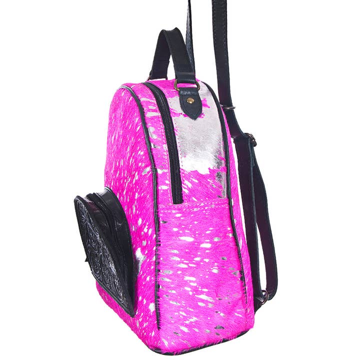 LS Western - Wholesale Backpack – Women's - ADBGS156 Natural Cowhide Leather Backpack with Hand-Tooled Floral Pocket - Western Style13