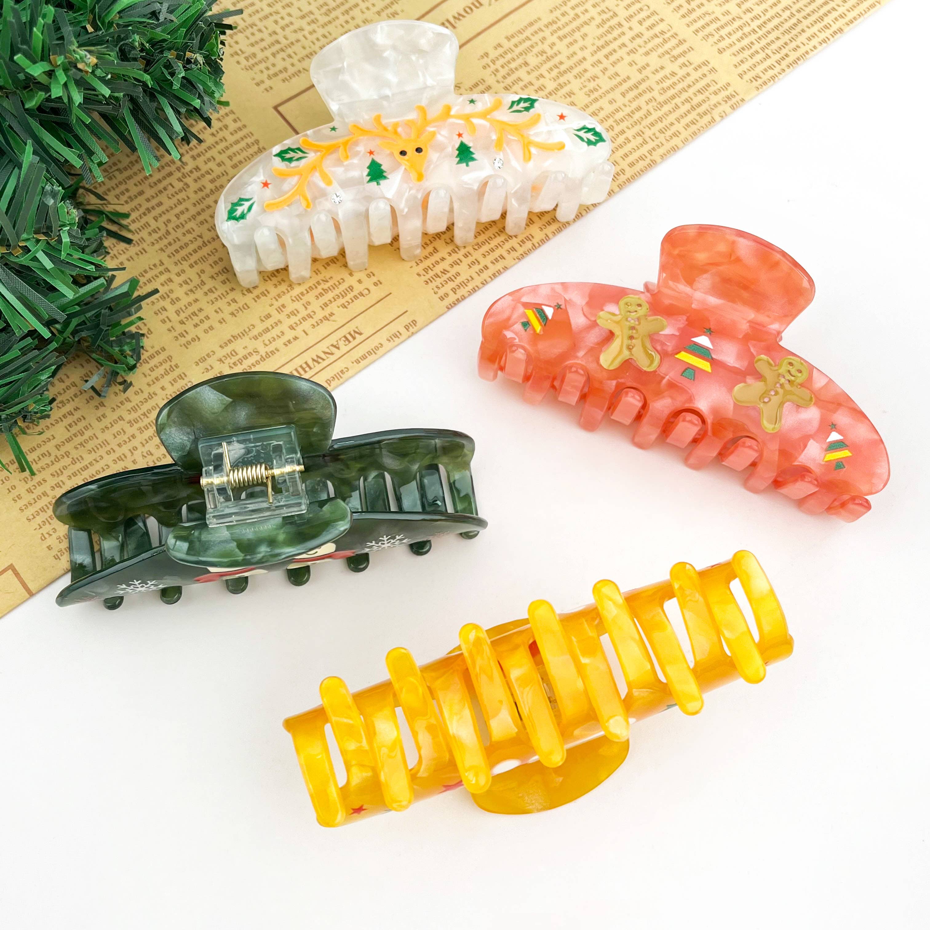 TheDivaSoap - Wholesale Hair Clip - Women's - Christmas Acetate Hair Claw, Holiday Arch-Shaped Hair Clip5