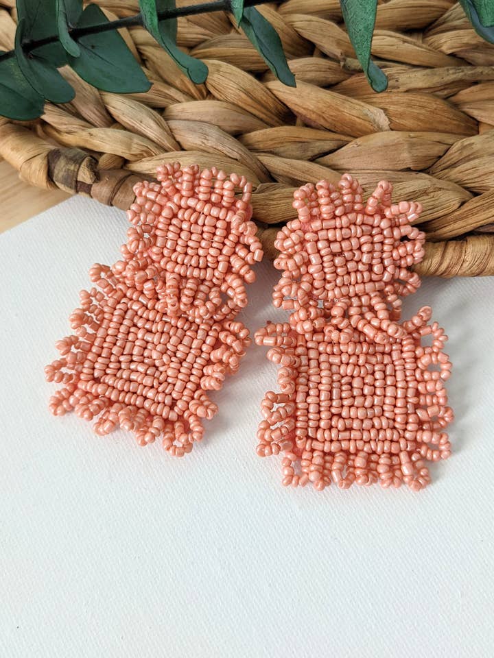 Pendiente cuadrado doble con cuentas rosadas para venta al por mayor de Salipop LLC