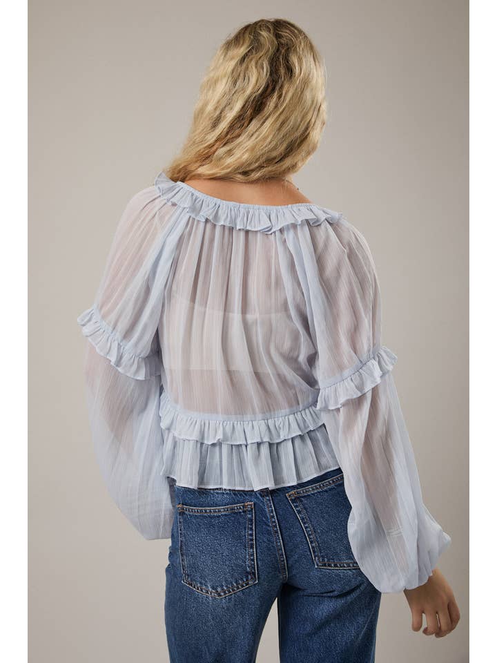 LE LIS - Vente Chemisier – femme - CHEMISIER À ENCOLURE DÉGAGÉE ET VOLANTÉ3