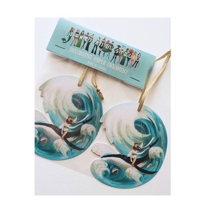 Whalerider Paper Ornament/ Gift Tag/ Die Cut Decoration for wholesale by JANET HILL STUDIO