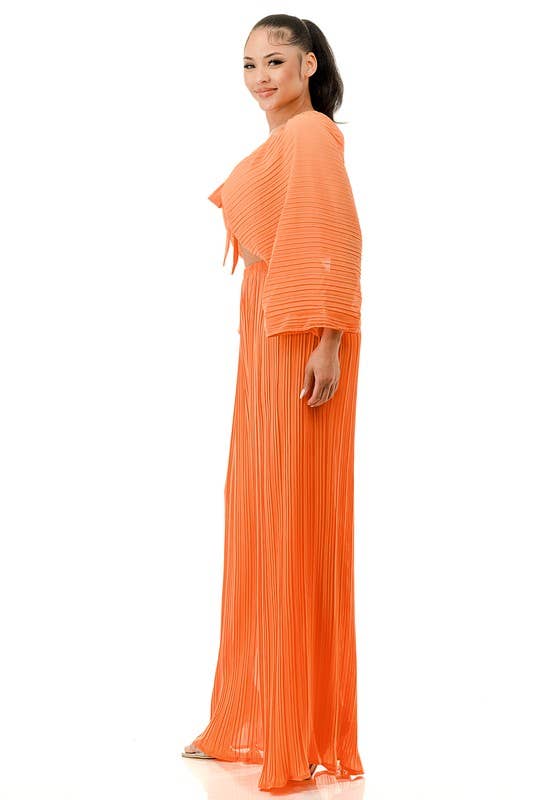 Namatt Design – wholesale Top & pants set (NOT Loungewear) – Women's – Plus Front Tie Billowing Pleated Crop Top & Pants Set5