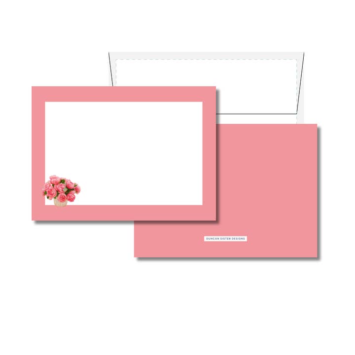 Cartões de Nota com Arranjo Floral de Peónias Cor-de-Rosa – Conjunto de 8, Fabricado nos EUA por atacado de Duncan Sister Designs