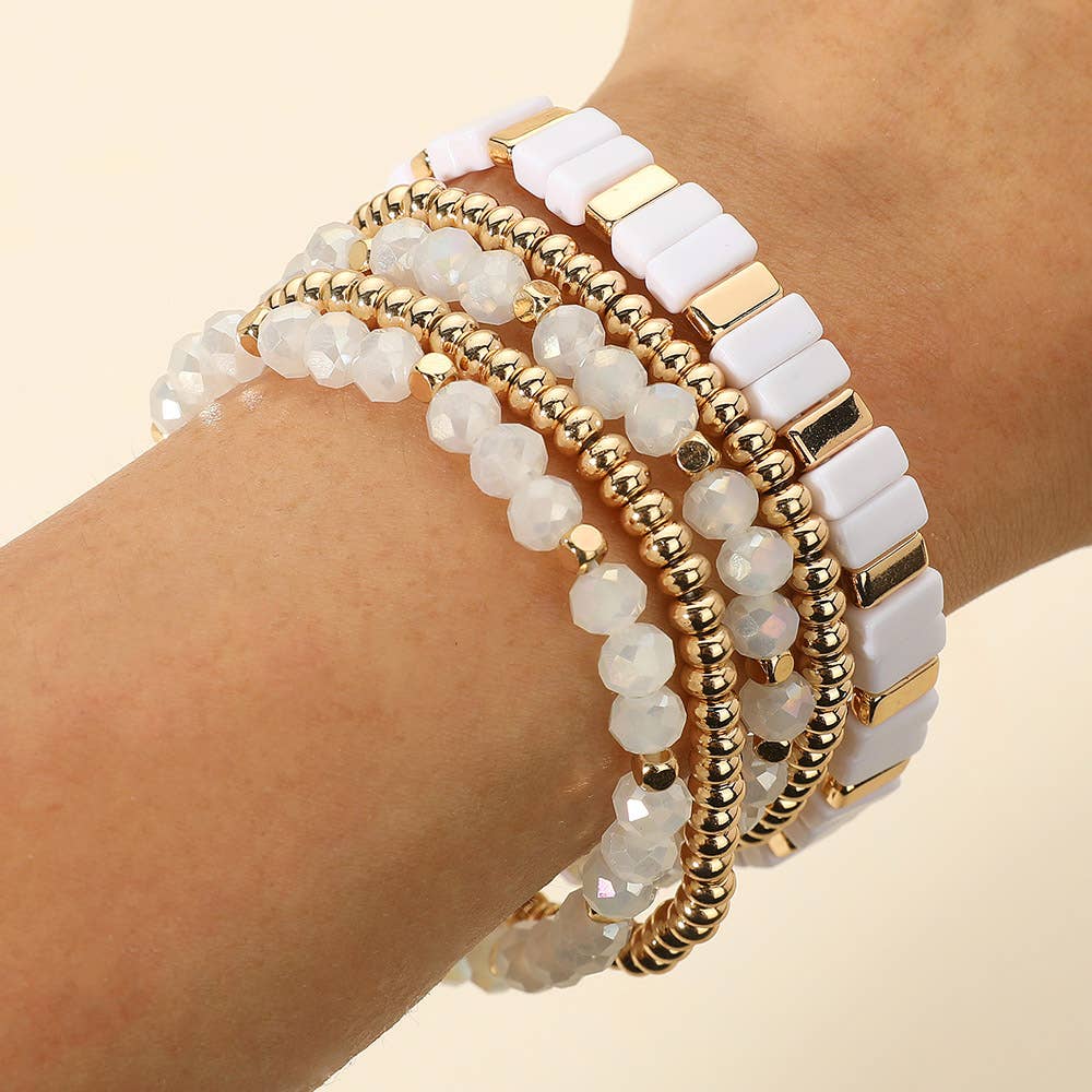 Sensibling Corp. - Wholesale Jewelry Set - 5PCS - Mixed Shape Textured Beaded Stretch Multi Layered Bracelets14