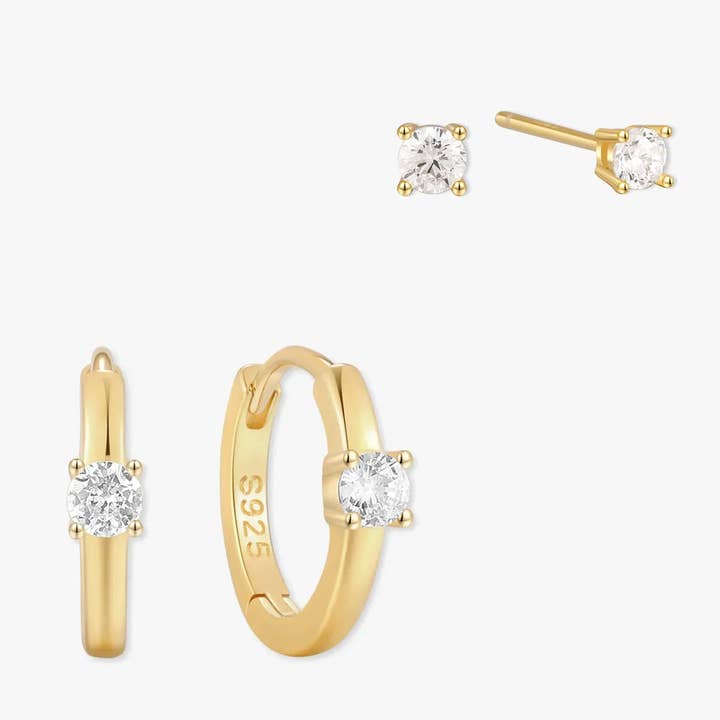 Solitaire CZ Huggie & Stud Set i guld för wholesale av LEA Jewels