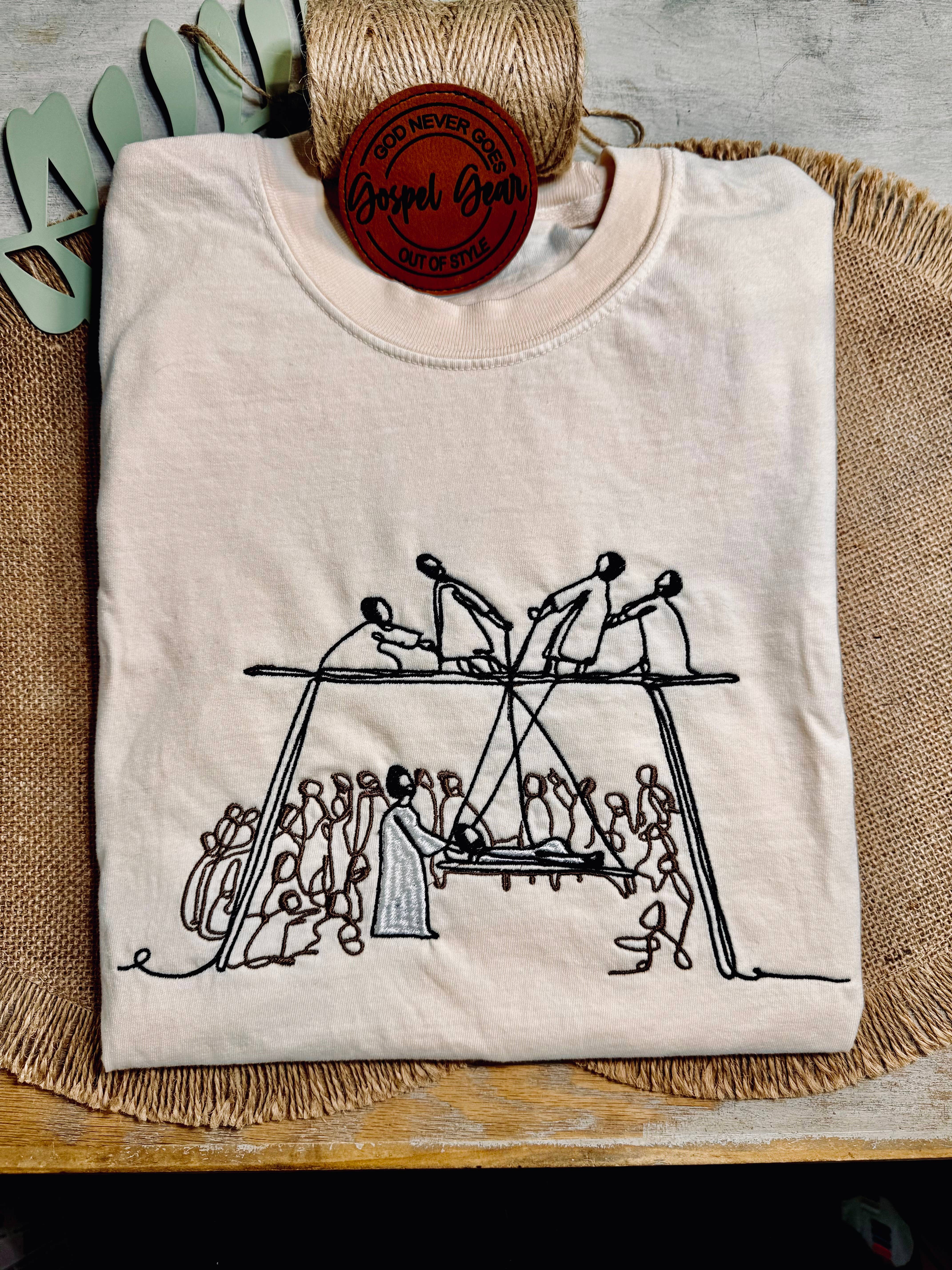 Gospel Gear Co - Venta al por mayor Camiseta - Unisex - Camiseta Bordada de Jesús Sana al Paralítico2