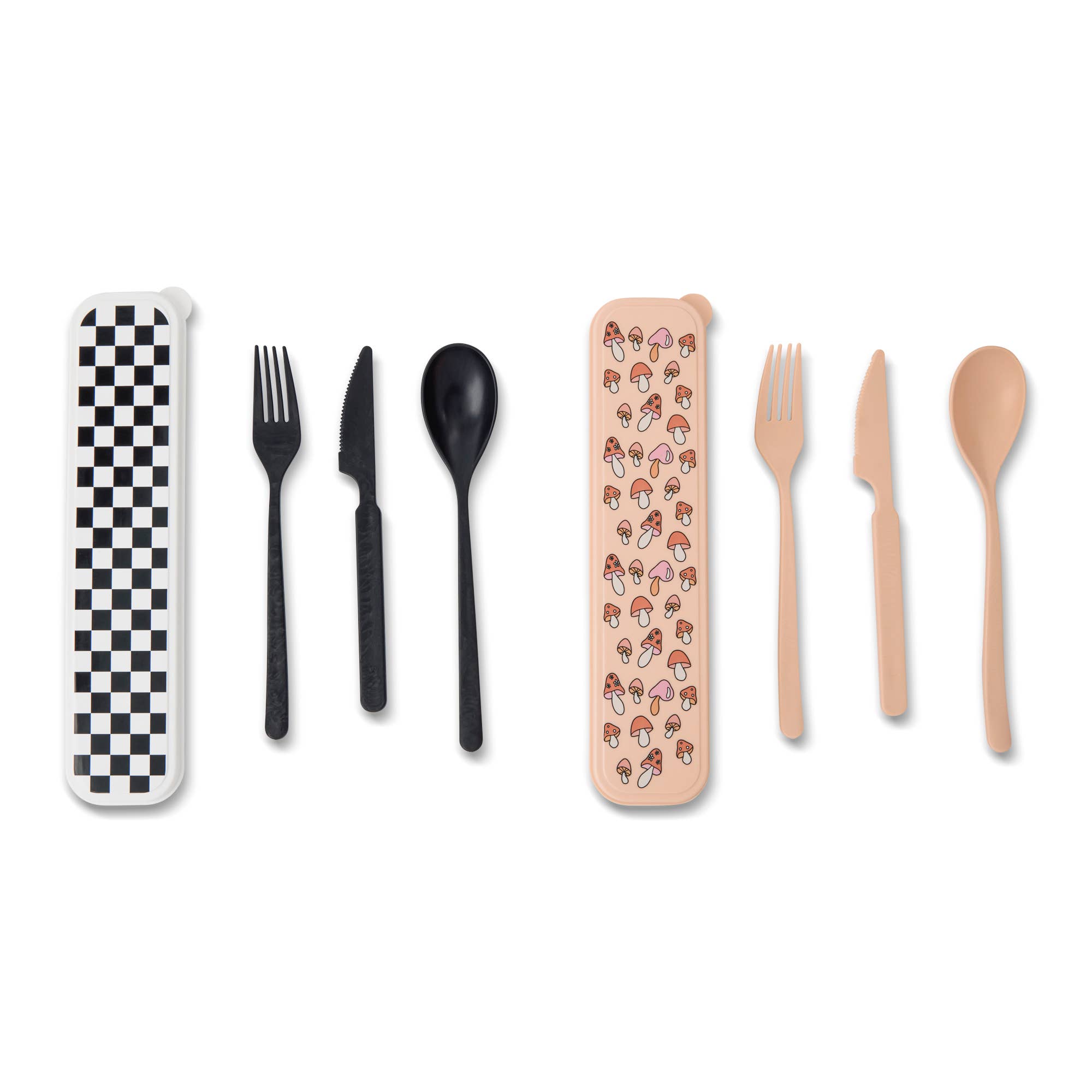 Core Home - Vente Assortiment d'ustensiles de cuisine - Ensemble de couverts écologiques portables - Checker/Mushroom1