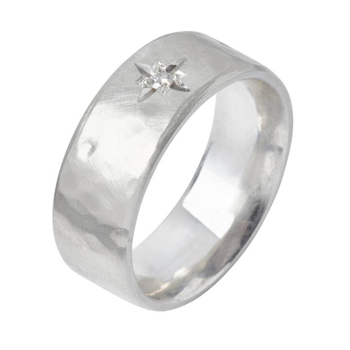 Wide Silver Ring with Diamond for wholesale by Kirsty Taylor Goldsmiths