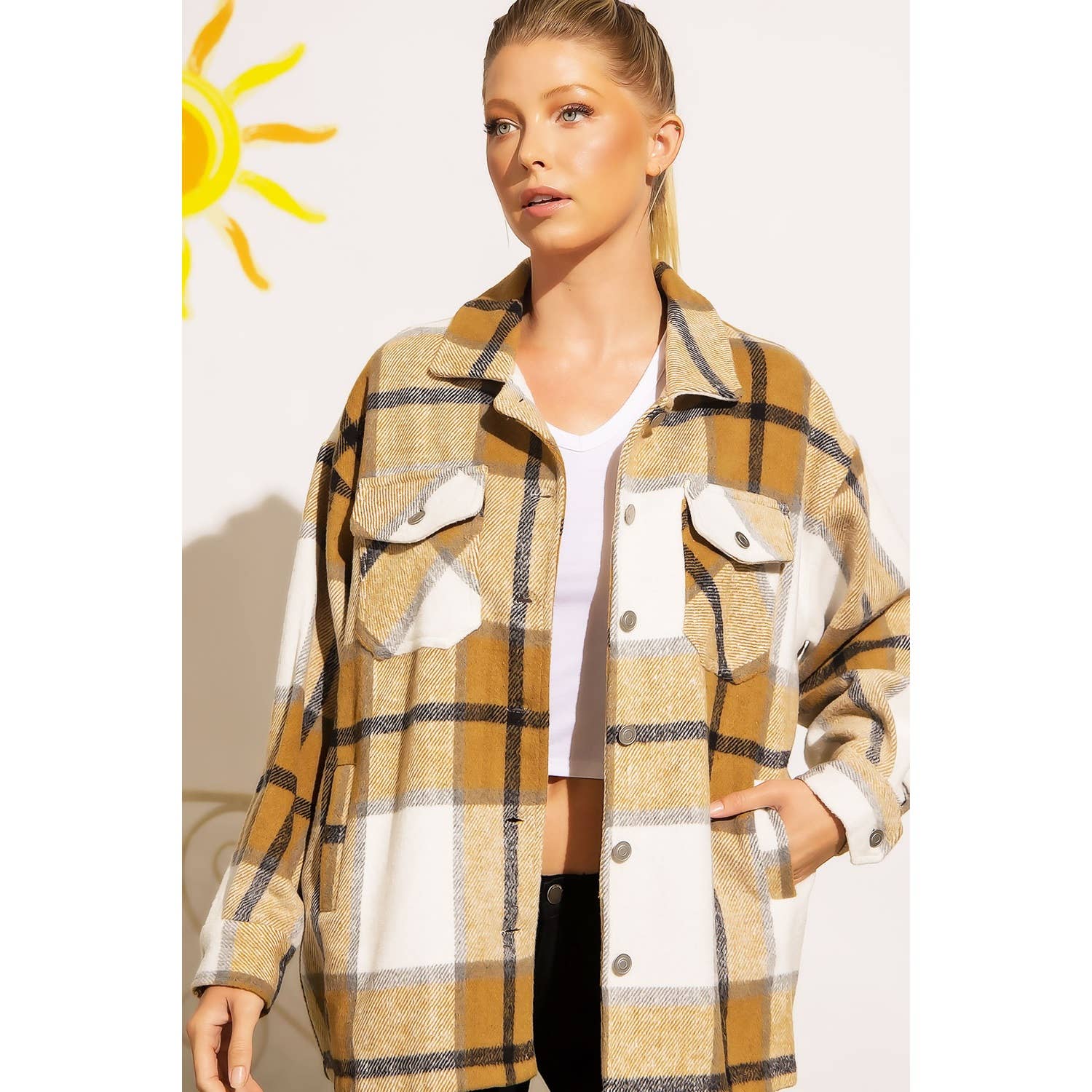 Sweet Generis - Wholesale Shirt Jacket/Shacket - Women's - FUZZY PLAID BUTTON DOWN FLANNEL SHIRT JACKET13