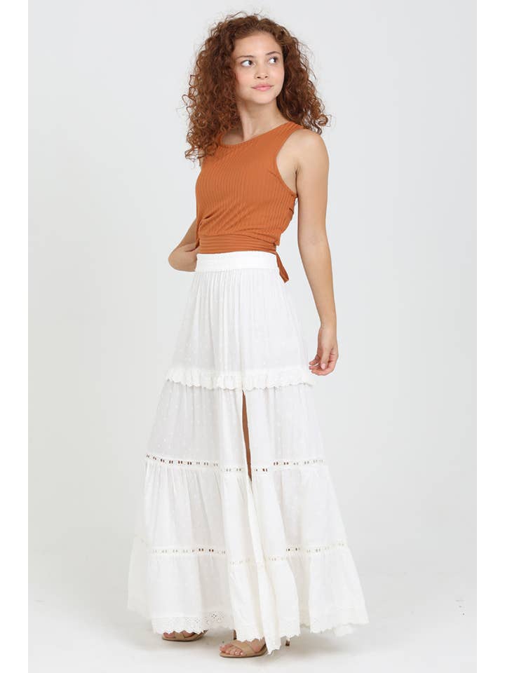 ANGIE - Wholesale Rok - Dames - 26P74-ASIS GELAAGDE MAXIROK MET KANTEN RAND EN SPLIT18