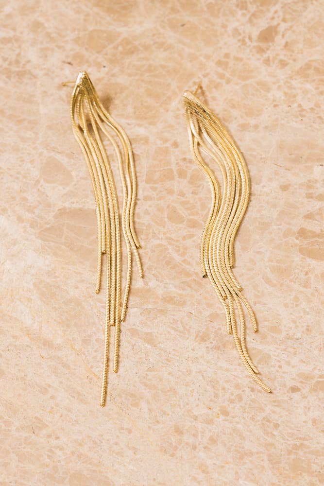 Plaqué Or Boucles d'oreilles Ezra Gold Chain Fringe | plaqué or 18 carats en vente sur Faire1