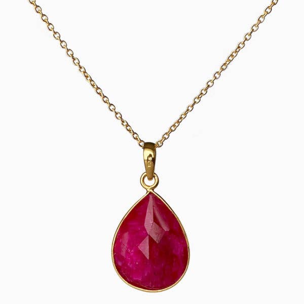 Raw Ruby Teardrop Pendant Necklace for wholesale by Asia West
