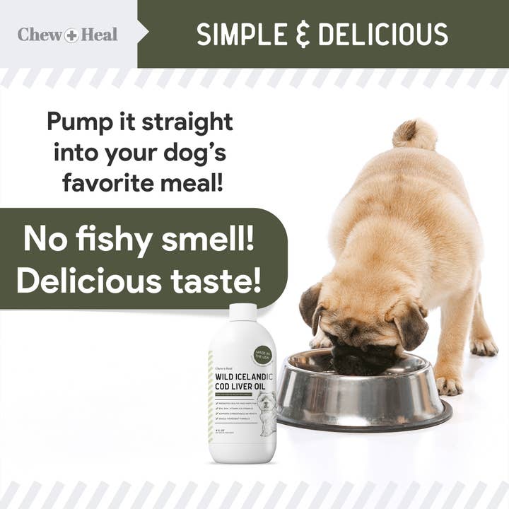 Chew + Heal - Wholesale Pet Supplement - Dog - Wild Caught Cod Liver Oil for Dogs, Single Ingredient - 8oz
