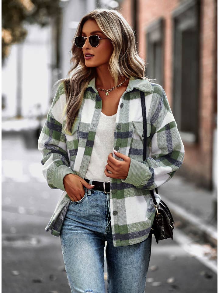 ePretty - Wholesale Shirt Jacket/Shacket - Women's - SZ25-TP7008 Plaid Button Down Shirt Jacket Shacket