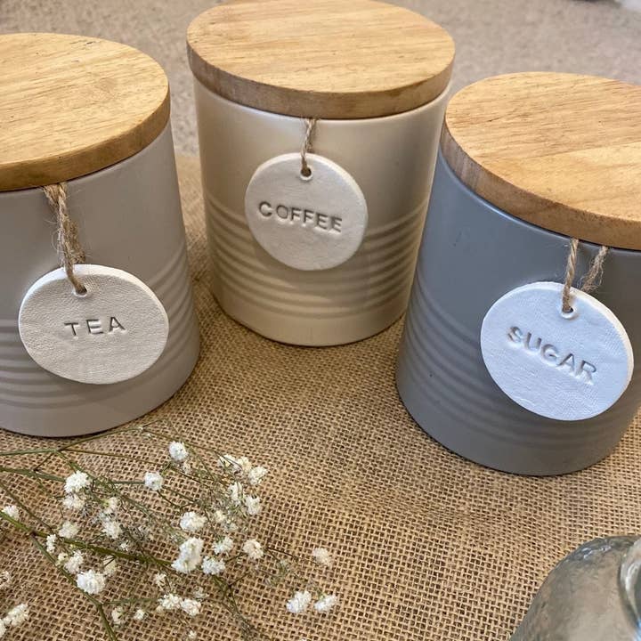 Amberleigh Home Crafts - Vente Textes pour étiquette cadeau - Étiquettes pour thé et café | Étiquettes en argile | Étiquettes pour pots | Étiquette de cuisine
