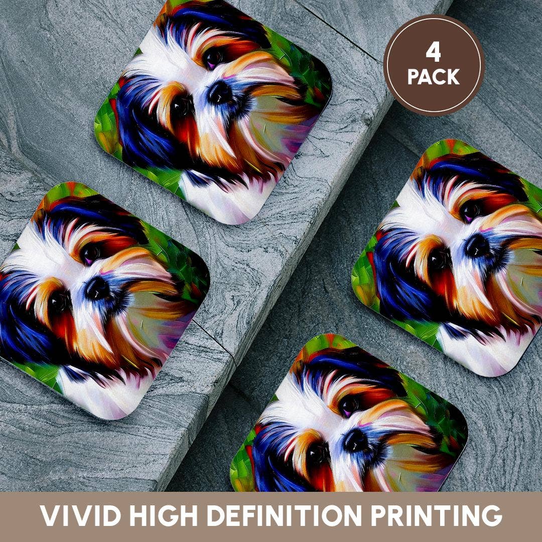 3dRose - Wholesale Coasters - 3dRose, Pleasing Shih Tzu dog portrait. Green background. Digital art gift, Coaster12