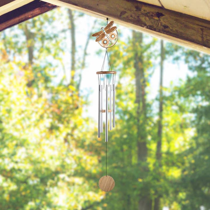 Carillon à vent en forme de libellule en bois de 34 po de long, cadeau de décoration d'intérieur pour la vente par FC Design