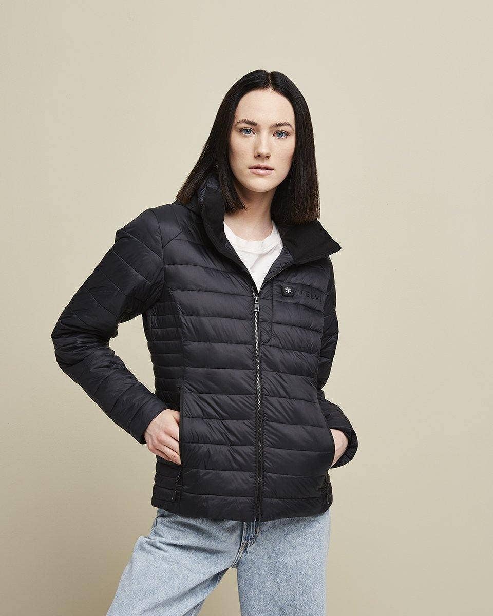 Kelvin Coats – Puffer Jacket - Mulher por atacado – Casaco Aura Aquecido Aquecido Preto5