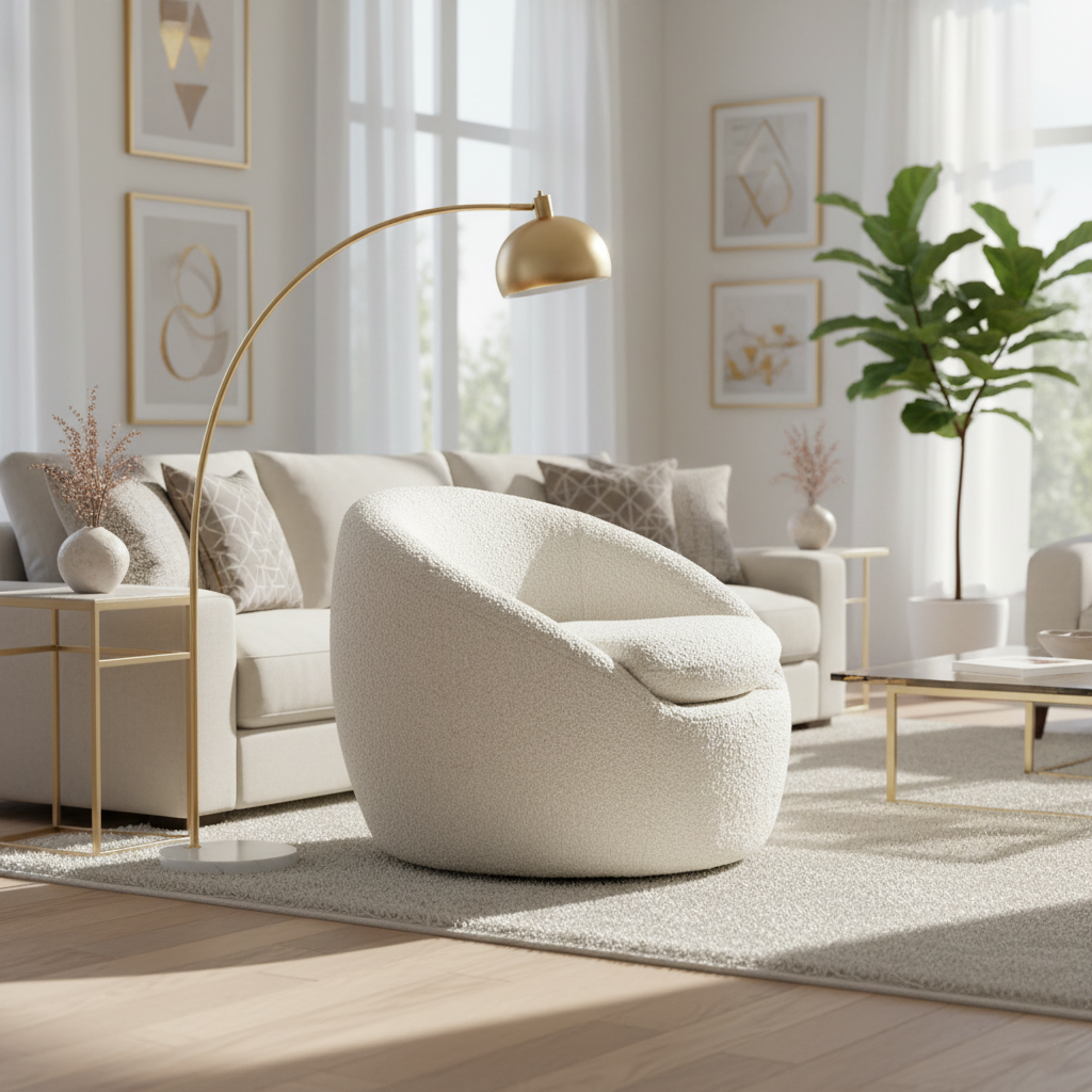 HOMYCASA DESIGN INC - Vente Chaises - Fauteuil tonneau pivotant à 360° en tissu bouclé Winnie Modern Teddy1