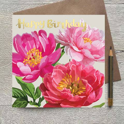PN 01 - Gold Foiled Peonies Birthday Greeting Card for wholesale by Sarah Kelleher