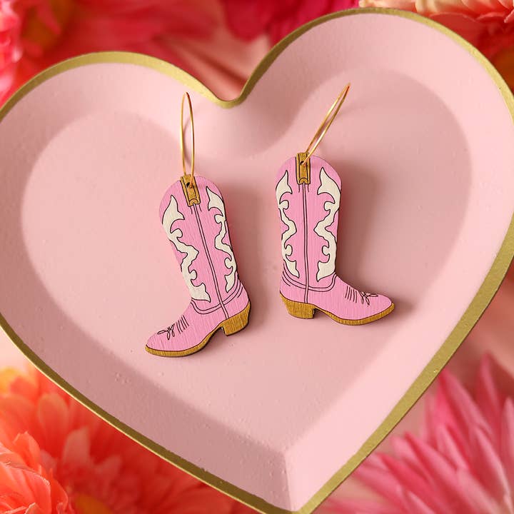 Le Chic Miami - Venta al por mayor Pendientes colgantes - Pendientes Bota Cowgirl Rosa3