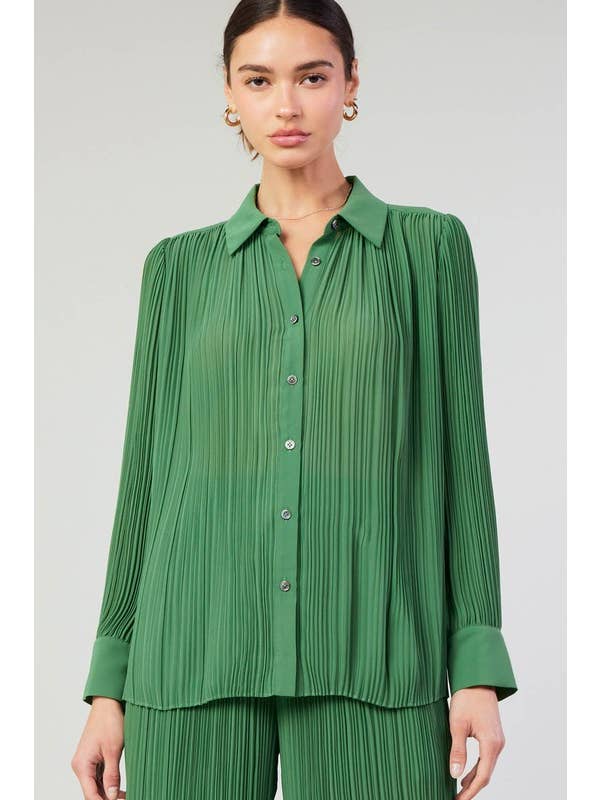 Current Air - Wholesale Button Down Shirt - Women's - All Over Pleated Button Down Shirts