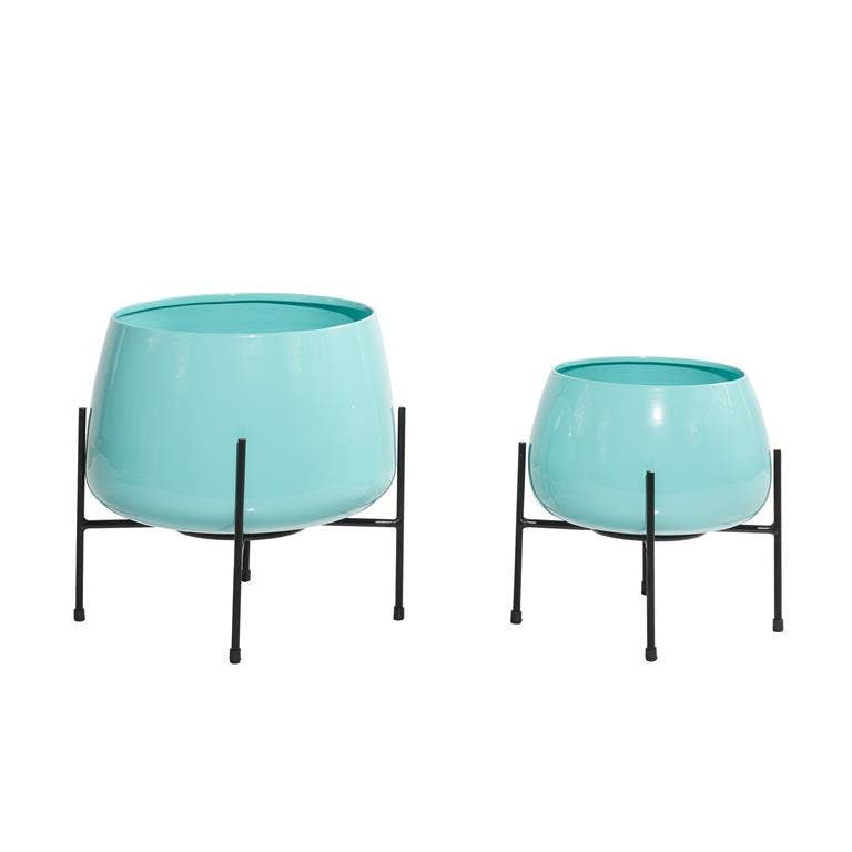 Will's Company - Wholesale Plant Pot - Aqua Blue or Yellow Planter with Stand - Set/2 in 2 options0