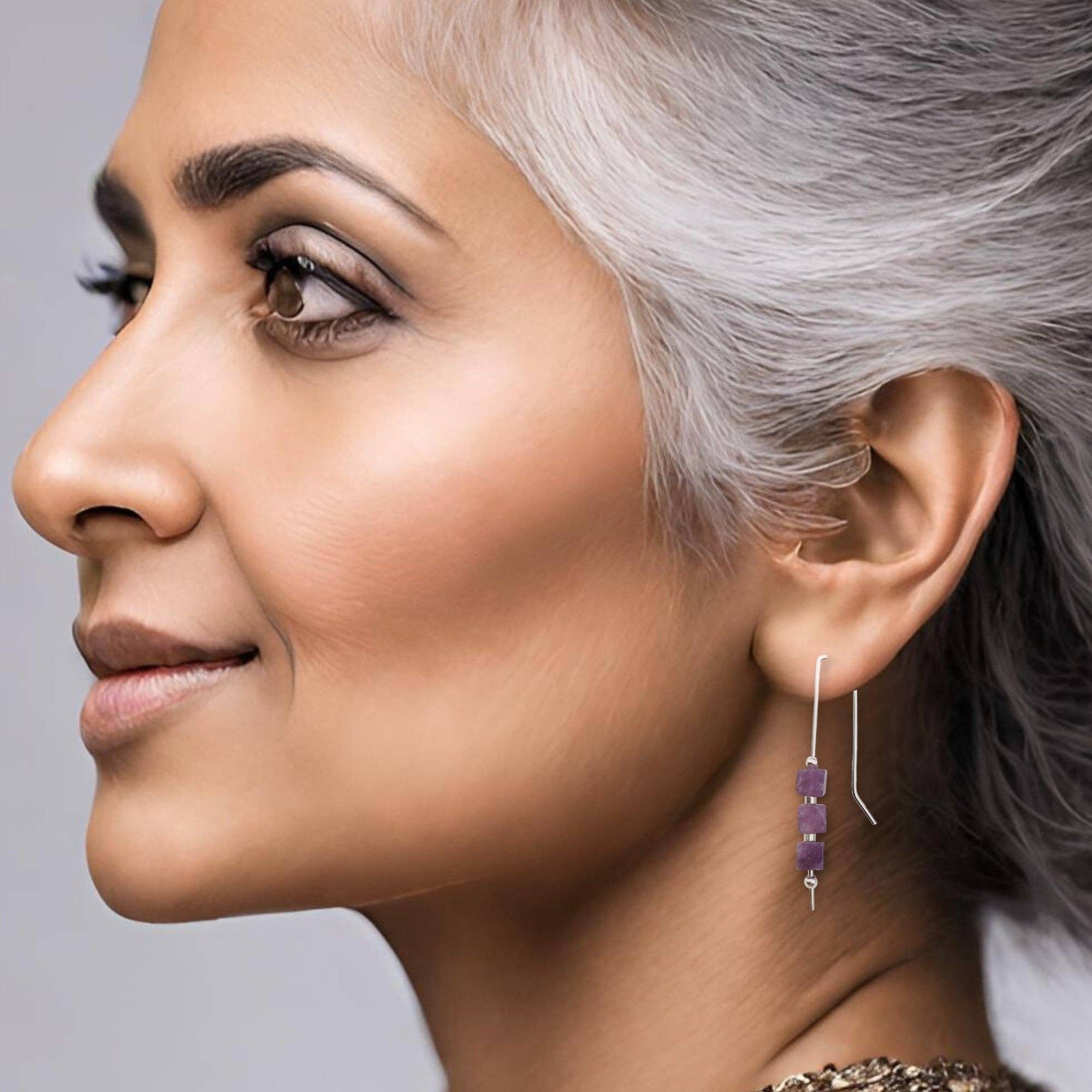 Bijou by SAM - Wholesale Dangle Earrings - Sterling Silver & Amethyst Threader Earrings1