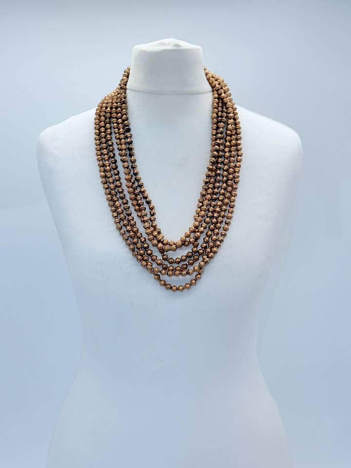 Handmade 3 Strand Recycled Wood Necklace –Artistic UFO Beads for wholesale by Jianhui London