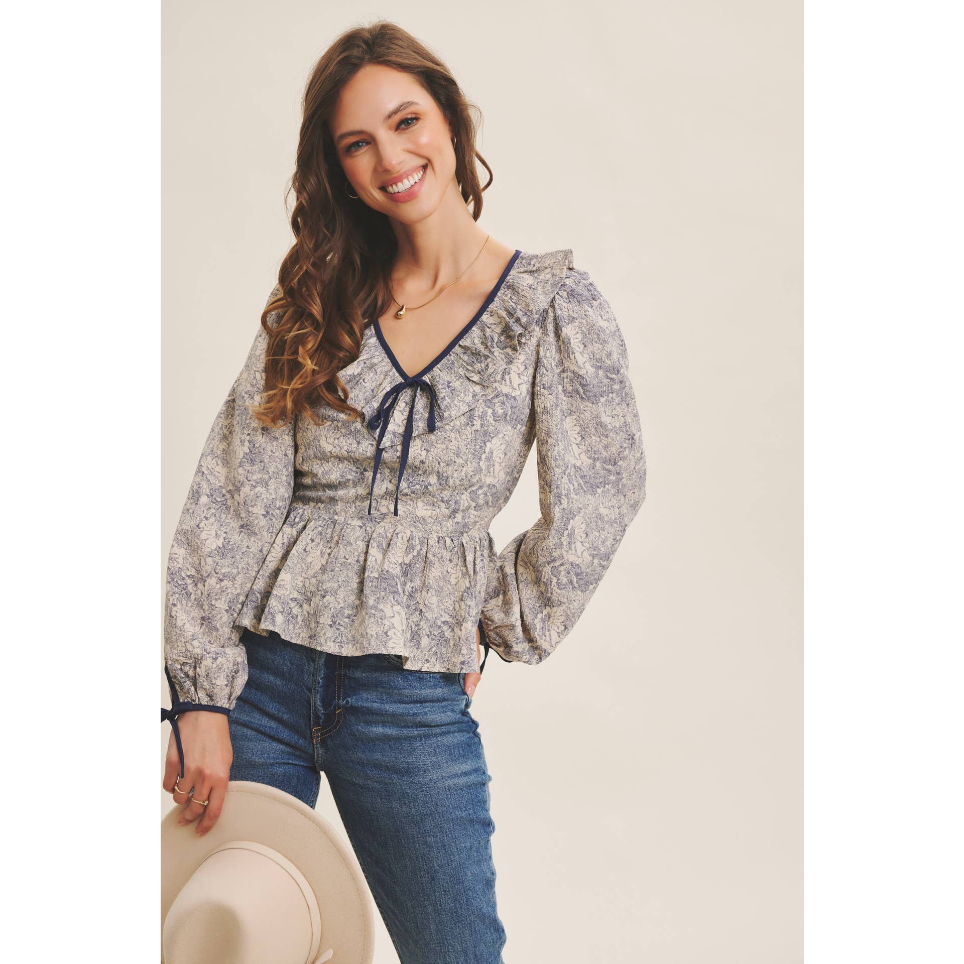 in february - Wholesale Blouse - Women's - TOILE PRINTED BABYDOLL BLOUSE WITH BALLOON SLEEVES3