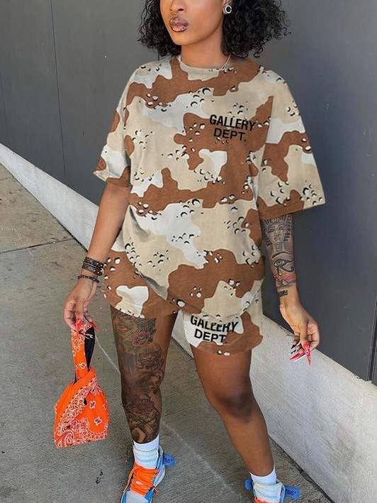 Flarix - Wholesale Lounge Set - Women's - camou graphic tee and shorts set10