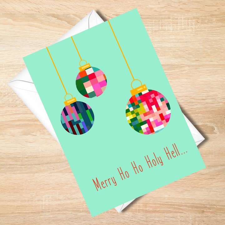 Vivid “Merry Ho Ho Holy Hell” Christmas Card – Funny Card for wholesale by Harper House Studio