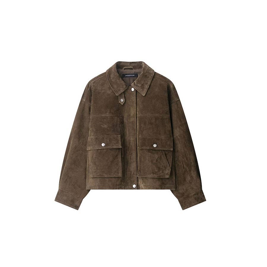 Marrón Chaqueta Bomber Retro de Cuero Puro de venta al por mayor en Faire3