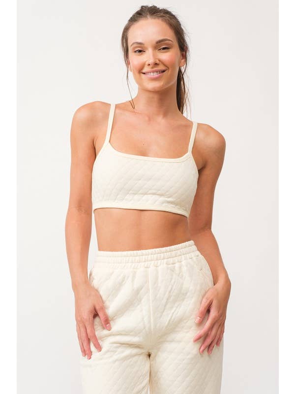 Papermoon - Wholesale Lounge Set - Women's - PT17280-1 - Lara Quilted Fabric Crop Top And Jogger Pants Se