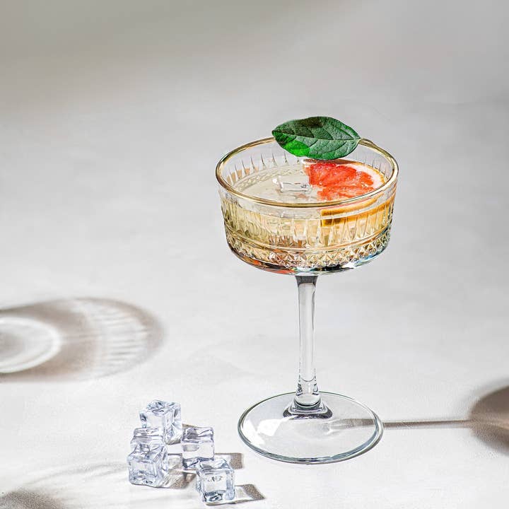 Alegria Glass – Großhandel Cocktail-/Schnapsglas – Eva Vintage Champagner-Coupé mit Goldrand