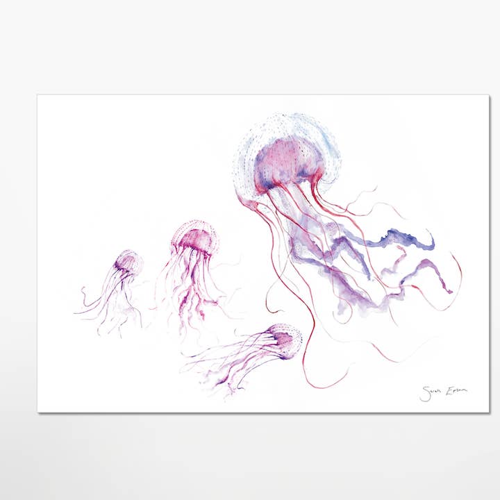 Jellyfish Art Print 'Jellyfish and Friends' | A3 Giclée on Textured Paper, by artist Sarah Epsom for wholesale by Sarah Epsom