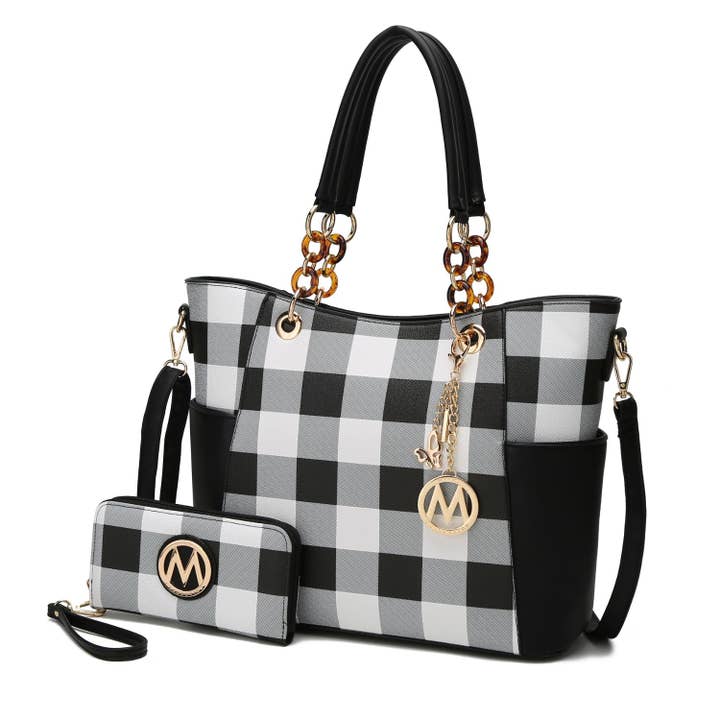MKF Collection - Wholesale Tote Bag - Women's - MKF Mariely Checker Tote Bag & Wallet Set Women Handbag