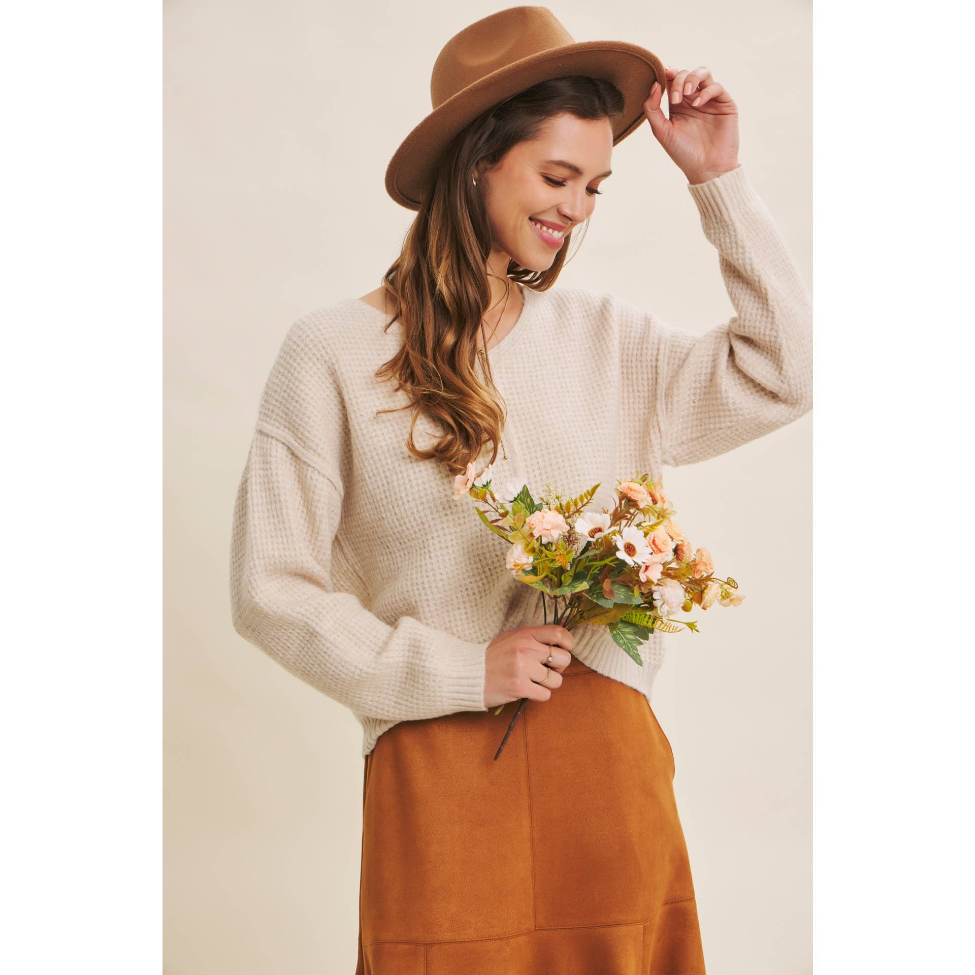 in february - Wholesale Knit Sweater - Women's - KIND TO PLANET WAFFLE SWEATER TOP WITH EXPOSED SEAM17