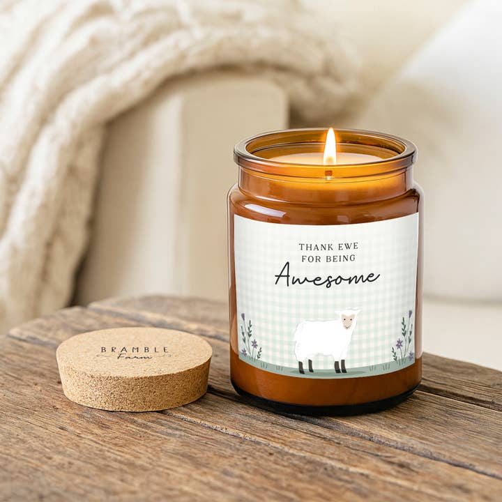 CGB Giftware - Wholesale Jar/filled candle - Bramble Farm 'Thank Ewe For...' Large Brown Scented Candle