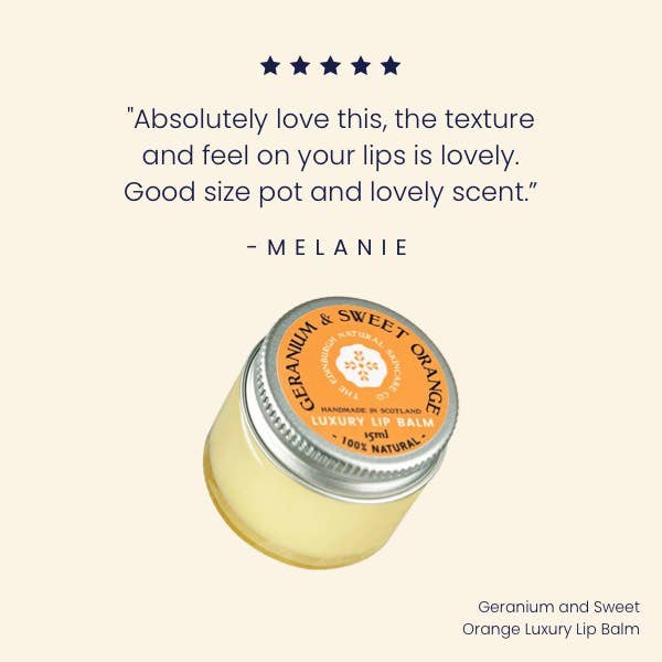 The Edinburgh Natural Skincare Company – wholesale Lip Balm – Geranium and Sweet Orange Luxury Lip Balm1