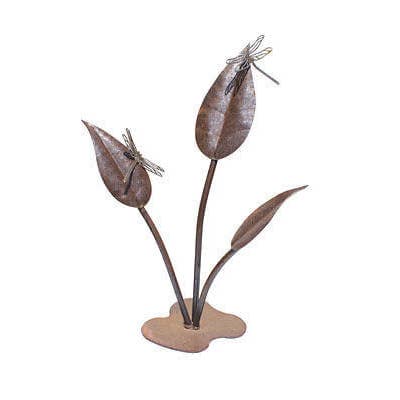 Two Dragonflies on Large Leaves Metal Garden Art for wholesale by Overwrought