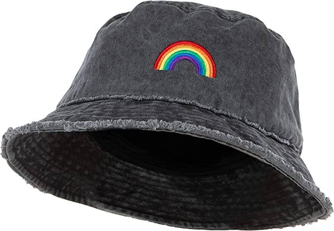 Funky Junque - Wholesale Bucket Hat - Women's - Embroidered Bucket Hat (Rainbow - Black)3