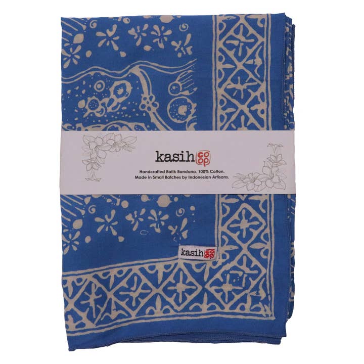 Kasih Co-op – wholesale Bandana - Dam – Stor 39" handfärgad batikbandana, 100% mjuk bomull, tidvattenflöde, blå5