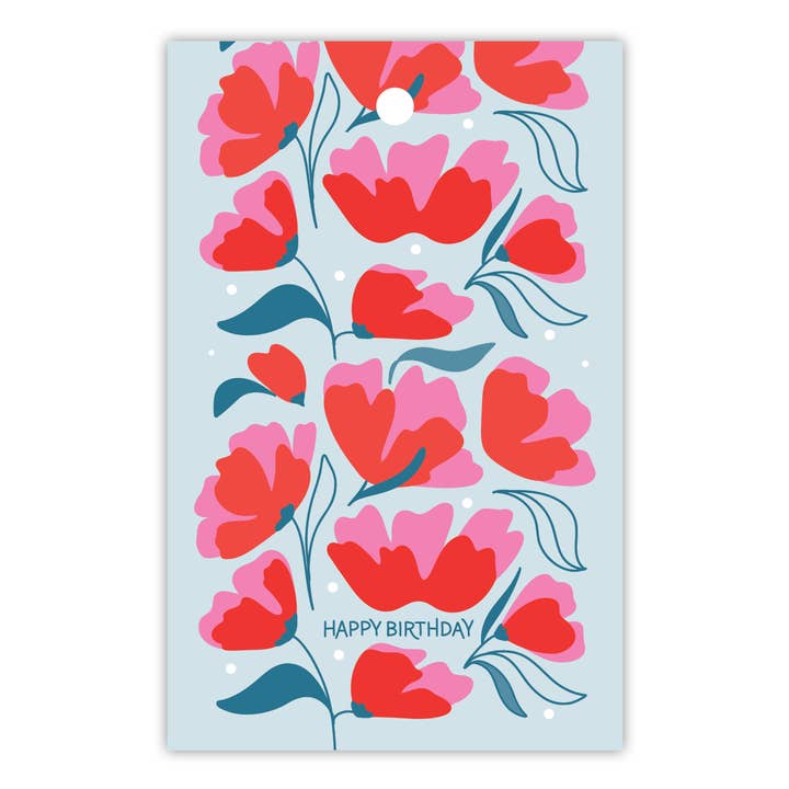 Happy Birthday Floral Red & Blue - Gift Tag for wholesale by To The Moon and Back Prints