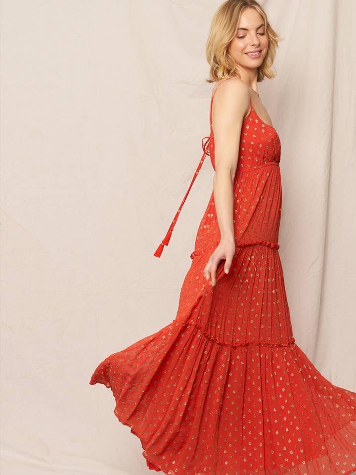 Robe longue sans manches à pois métallisés pour la vente par En Crème