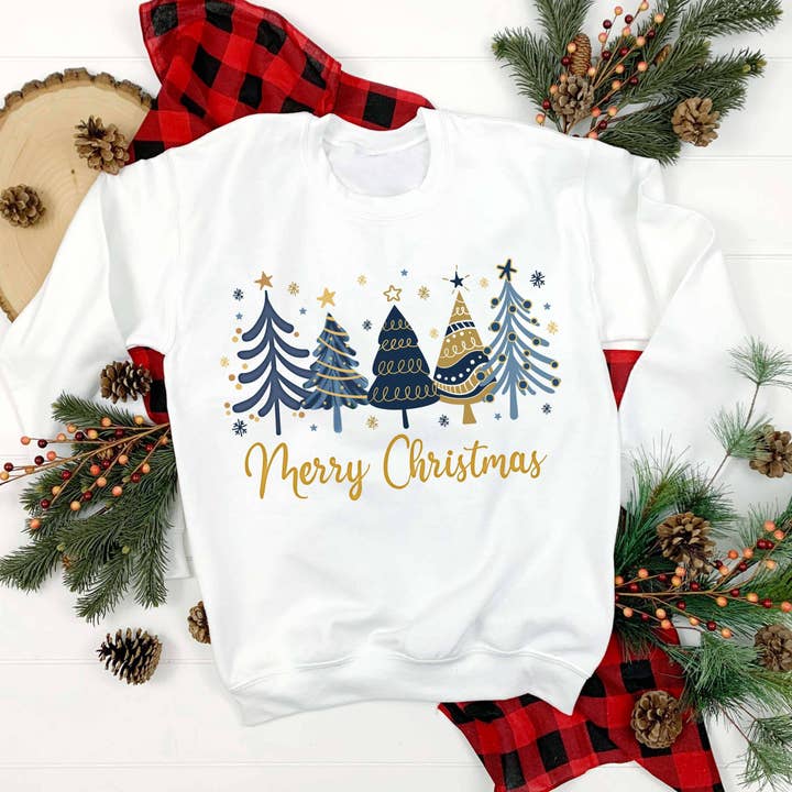 DTF TRANSFER - Merry Christmas Navy & Gold CH019 for wholesale by dBoldTees & DTF Transfers