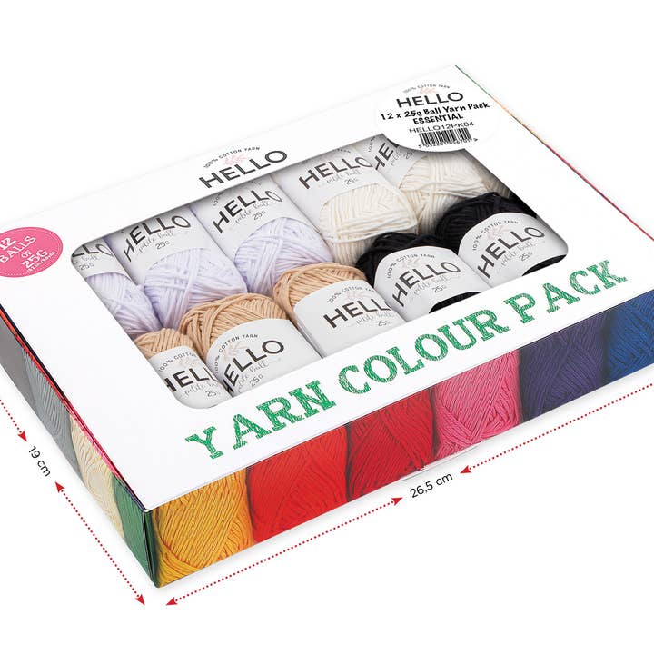 Creative World of Crafts – wholesale Yarn – Hello 100% Cotton Gift Box Pack of 12 Balls Light DK Weight3