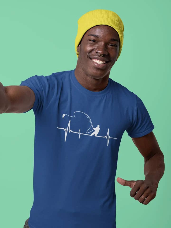 ULTRABASIC - White Graphic Printed Men's Fisherman
Heartbeat T-Shirt Vintage White for wholesale by ULTRABASIC