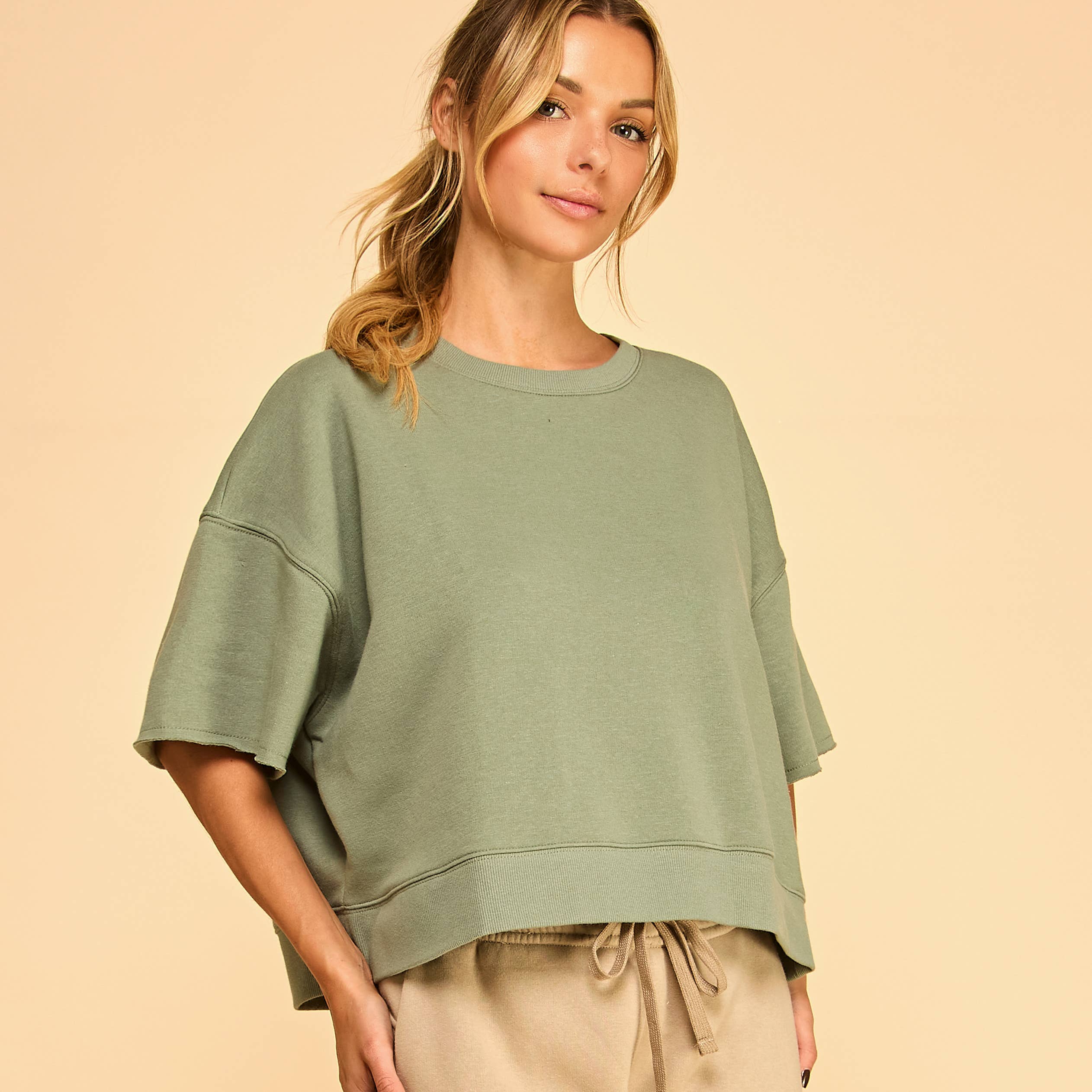 FREEZIA - Wholesale Sweatshirt - Women's - SUPER SOFT SHORT SLEEVE SWEATSHIRT IN FRENCH TERRY-FZ0009-D130